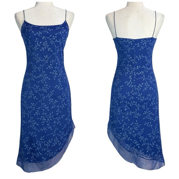 Vintage IZ Byer Blue Mesh Midi Slip Dress S Y2K Fairy Asymmetrical Made In USA - Picture 1 of 10